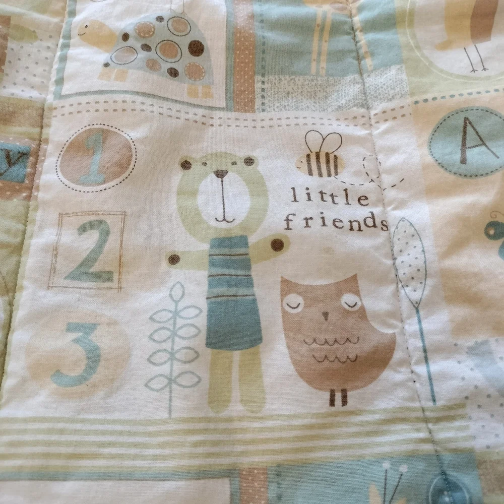 Reversible Unisex Cute Baby Bear Blue Tan Crib Quilt Pink Lime Green